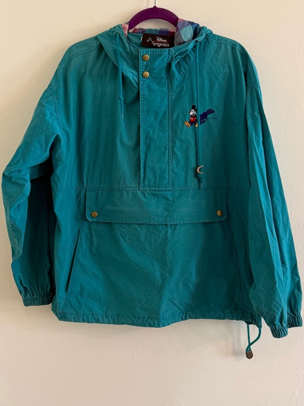 Disney Teal Hooded Pullover Jacket with Mickey Embroidery 1/4 Zip